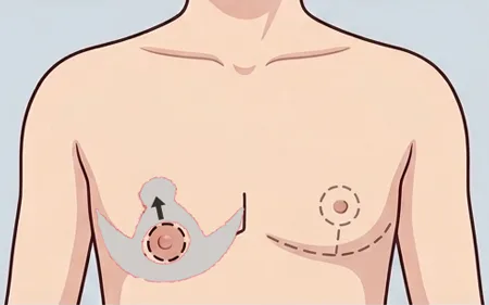 오자형 유방절제법의 절개 위치를 보여주는 그림